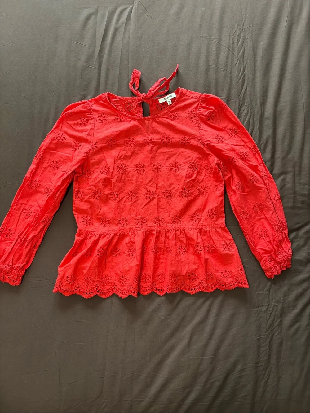 Madewell Red Eyelet Peplum Blouse